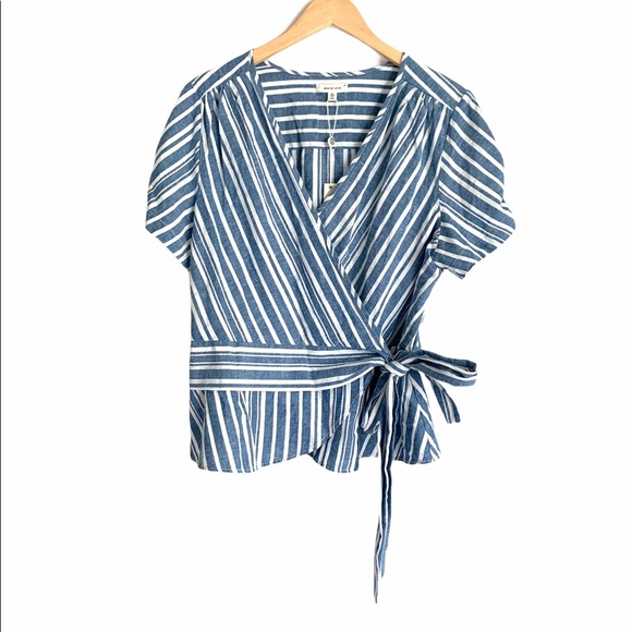 Max Studio Tops - NWT Max Studio striped linen blend tie wrap blouse